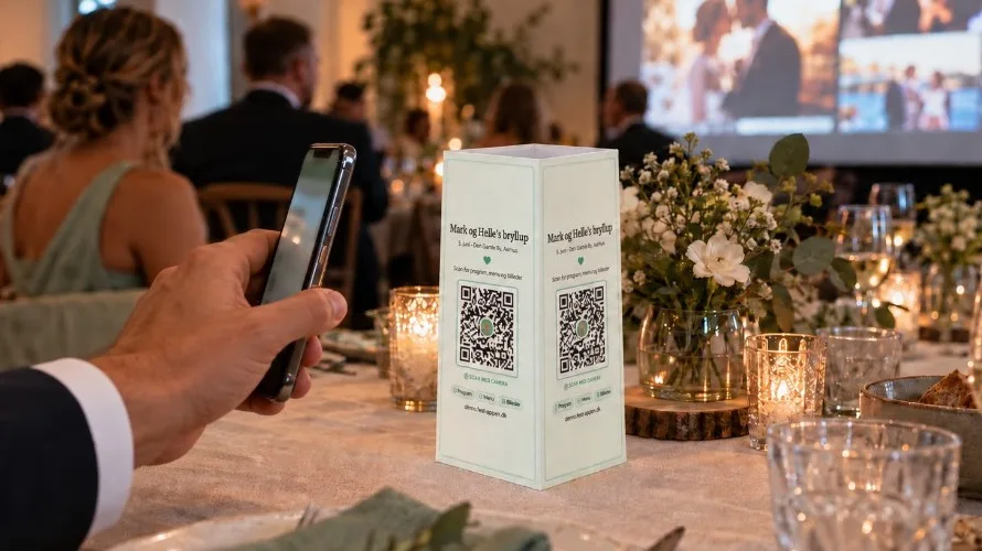 Gæst scanner QR-kode på en invitation med telefonen