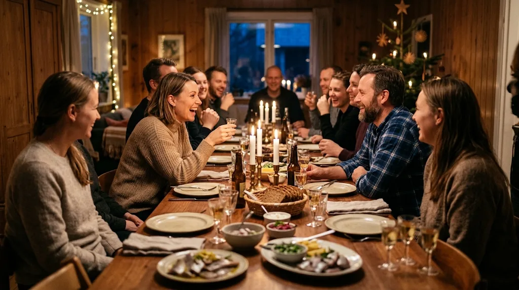 Julbord med kollegor runt bordet